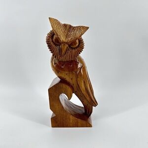 Vintage Owl 10" Alii Woods Honolulu Genuine Monkey Pod Hand Carved Wood Statue